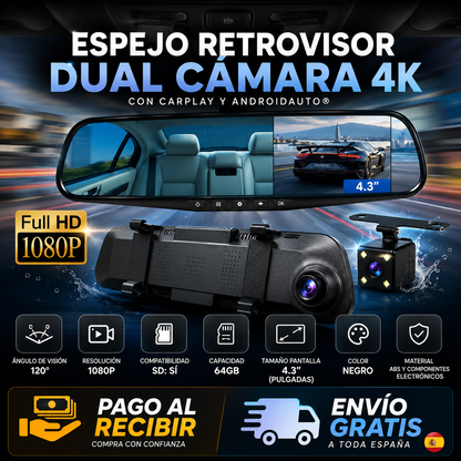 🚗 VISIONPRO™ Protégete de Accidentes, Robos y Fraudes con el Retrovisor con Cámara que lo Graba Todo ⚠️