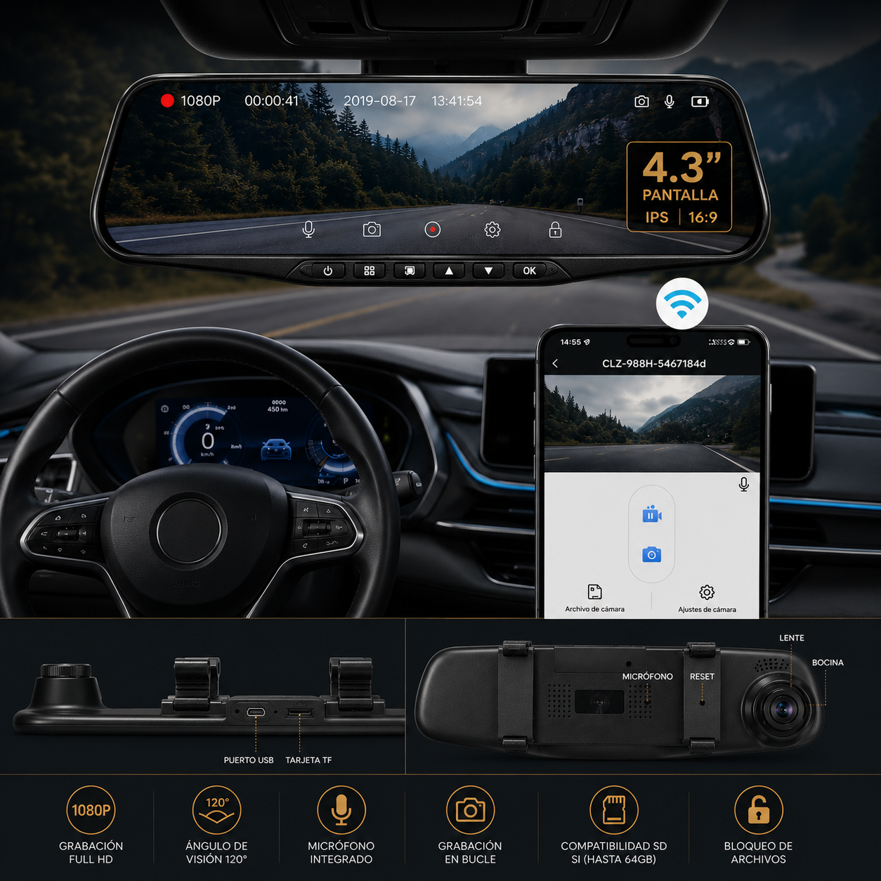🚗 VISIONPRO™ Protégete de Accidentes, Robos y Fraudes con el Retrovisor con Cámara que lo Graba Todo ⚠️