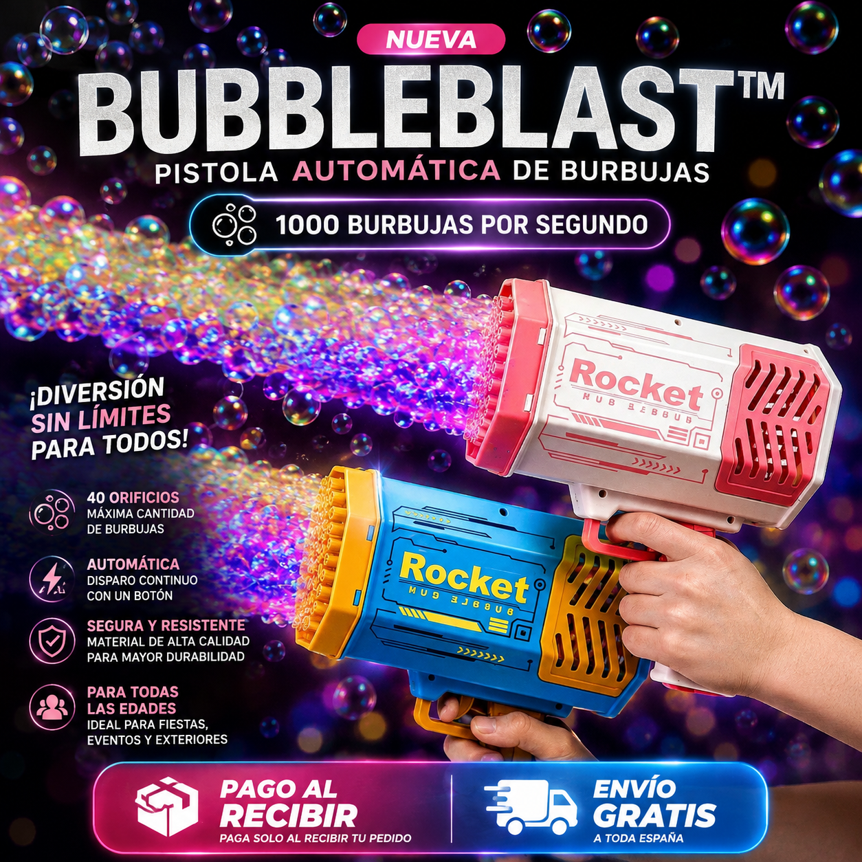 🫧✨ BUBBLEBLAST™ | Pistola Automática de Burbujas