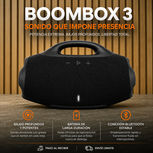 🚀 Boombox 3 PRO — Altavoz HiFi + Caja Premium + Envío Gratis 24h🔥